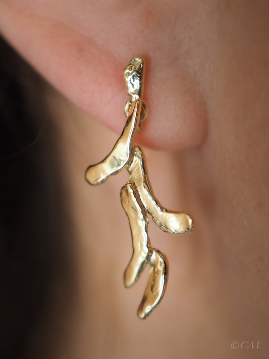 Unieke Gouden Oorbellen, Organisch Takje