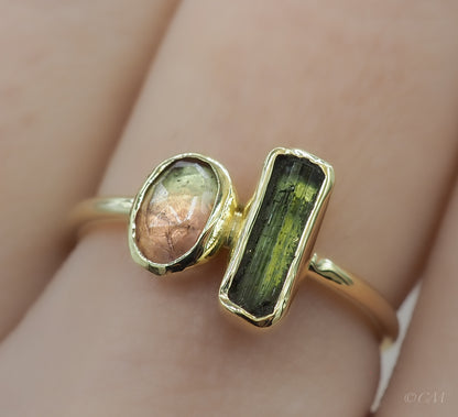 Gouden Ring met Roze en Groene Toermalijn VERKOCHT